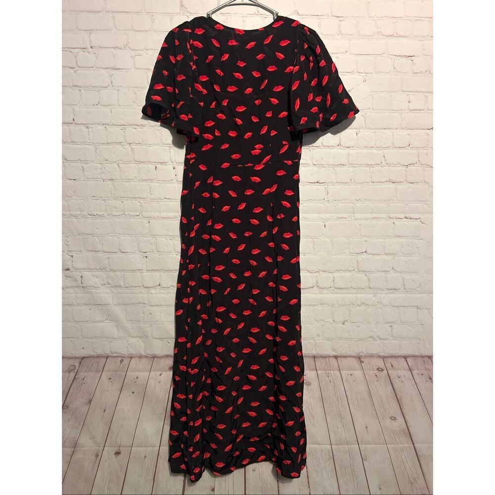A New Day Lip Print Midi Dress Size 4 Red & Black Flutter Sleeve Dress - Picture 3 of 3